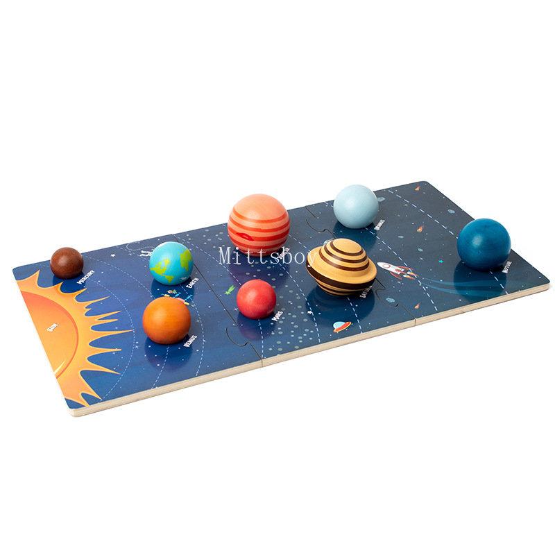 Baby Montessori Holz Früherziehung Spielzeug 3D Acht Planeten Puzzle Spielzeug Universum Kognition Sonnensystem Planeten Zuordnungsbrett