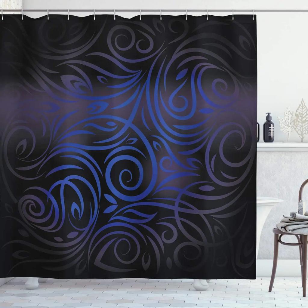 Mandala Shower Curtain,Vintage Cosmos Oriental Breeze Pattern Swirled Floral Leaves Cloth Fabric Bathroom Curtain Set with Hooks