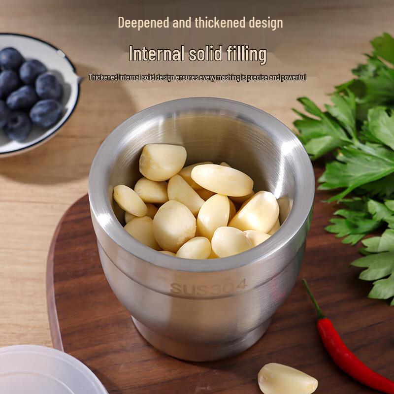 Baijie Stainless Steel Garlic Press and Mortar