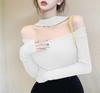 Plus Image Long Sleeve Strap Shoulder Knit Size F Women's Top, Blue,