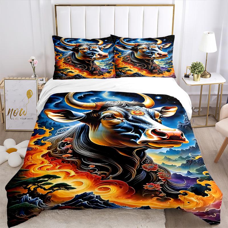 3pcs Anime Bull Decorative Bedding Set - Includes 1 Quilt Cover and 2 Pillowcases (No Core) - Festive Gift for Bedroom and Guest Room Decoration - Pol