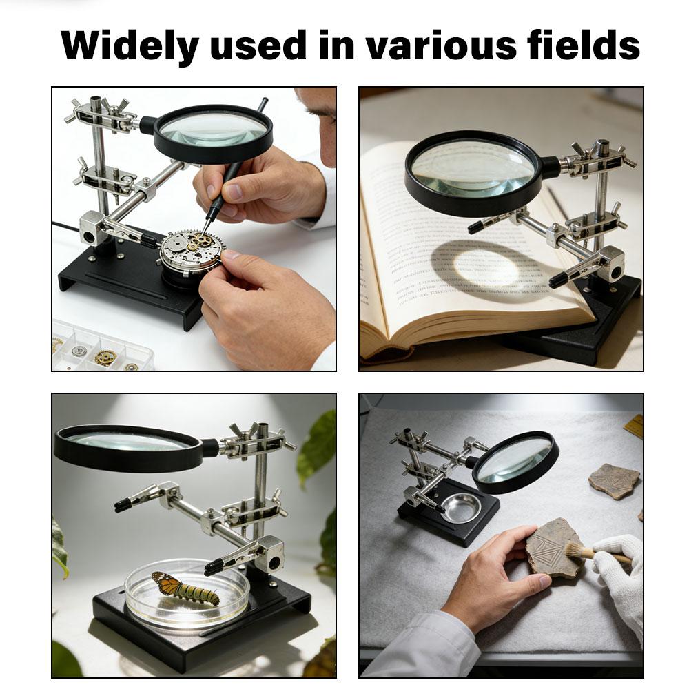 2026 New Helping Hands Magnifier Stand with Dual Alligator Clips Adjustable  5X Magnifying Glass Perfect for Soldering Crafting