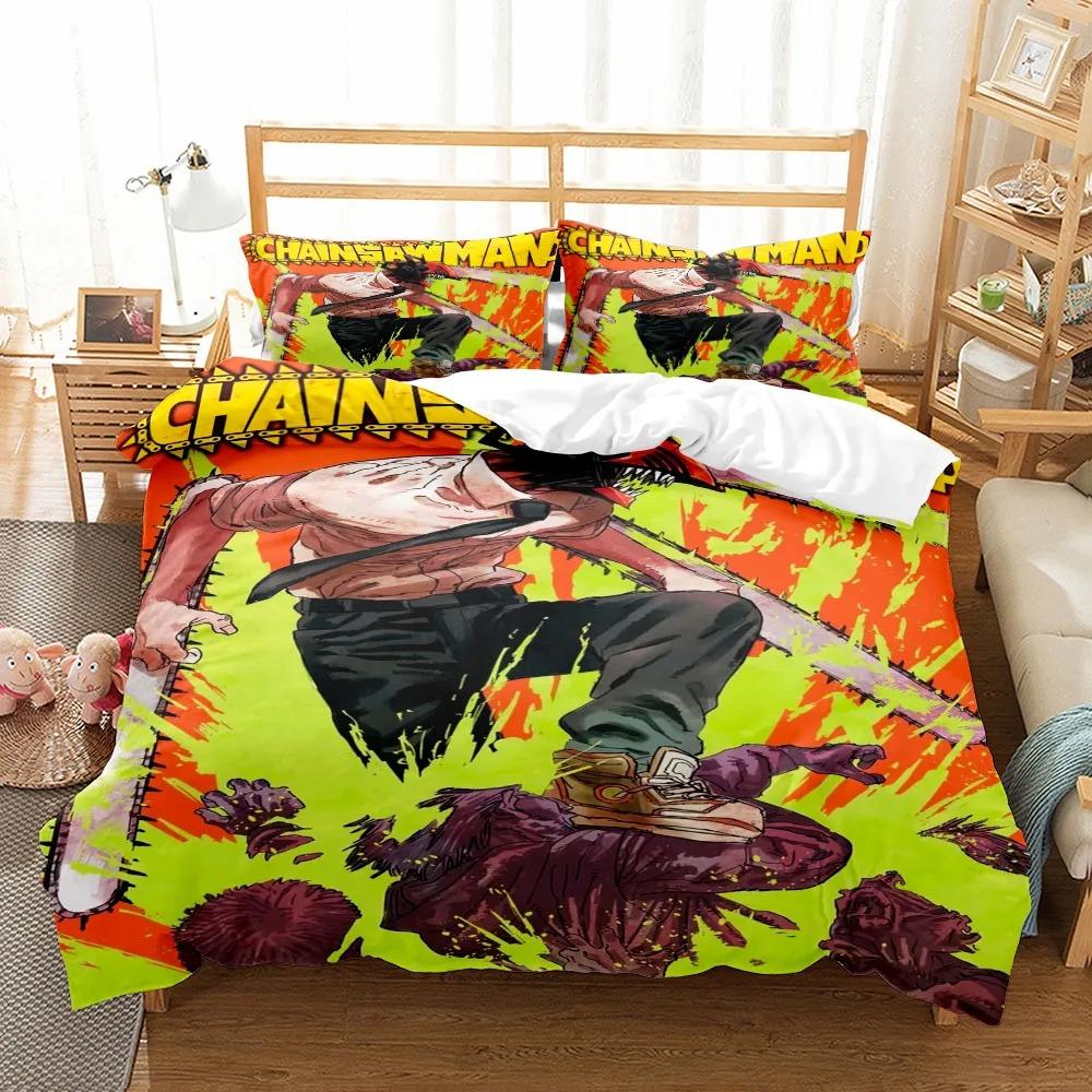 Chainsaw Man Anime Bettbezug-Set ohne Bettlaken King Queen Doppel Full Twin Einzelgröße Bettwäsche-Set