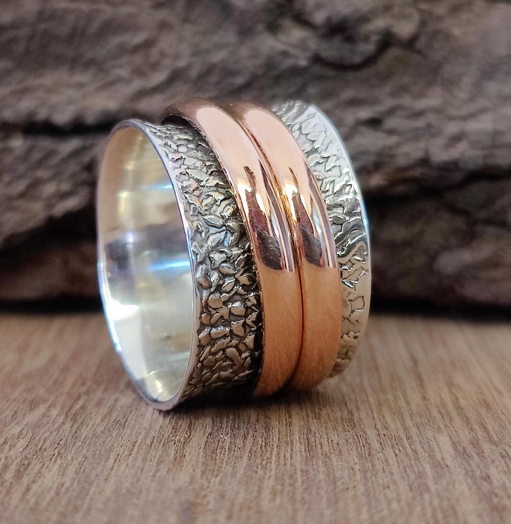 Hammered Silver Solid 925 Sterling Silver Designer Spinner Ring, Meditation Ring