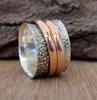 Hammered Silver Solid 925 Sterling Silver Designer Spinner Ring, Meditation Ring