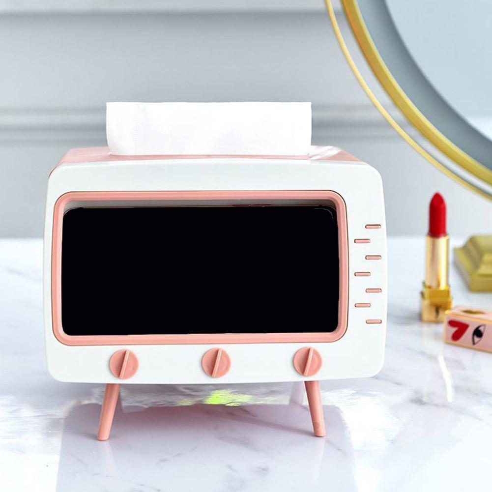 New TV Tissue Box Organizer With Mobile Phone Holder Desktop Paper Holder Dispenser Creative Tissue Canister Storage Napkin Case