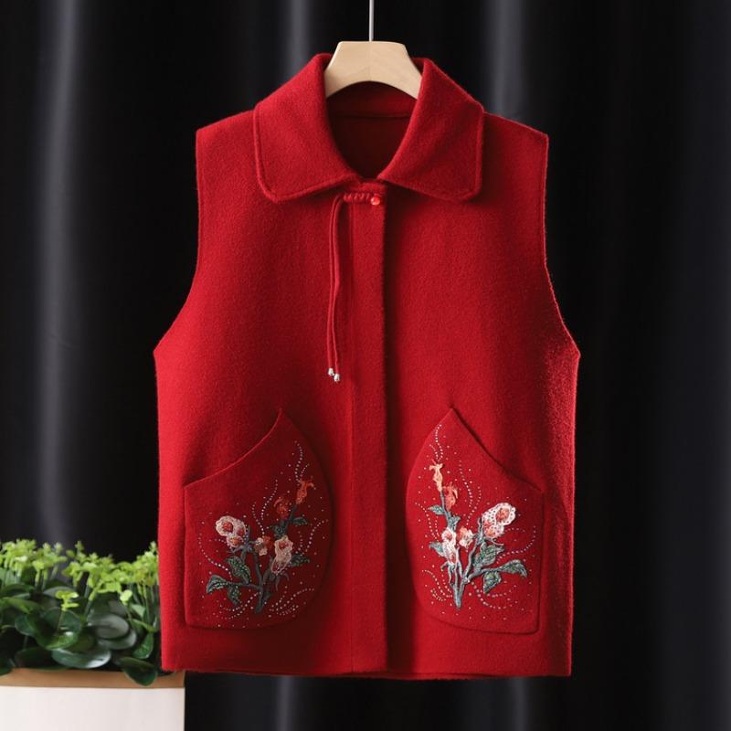 Medium-sized elderly autumn clothing women's new light vest lapel mother clothing spring and autumn vest old man wife vest