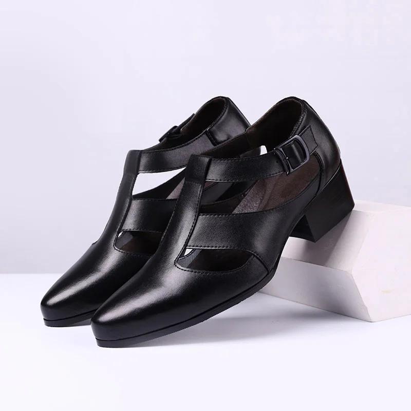 

2025 Лето Обувь из натуральной кожи Мужские сандалии Черные Увеличение роста 6 см Нескользящие Офисная мода Бренд Мужская обувь A4443 44 чёрный