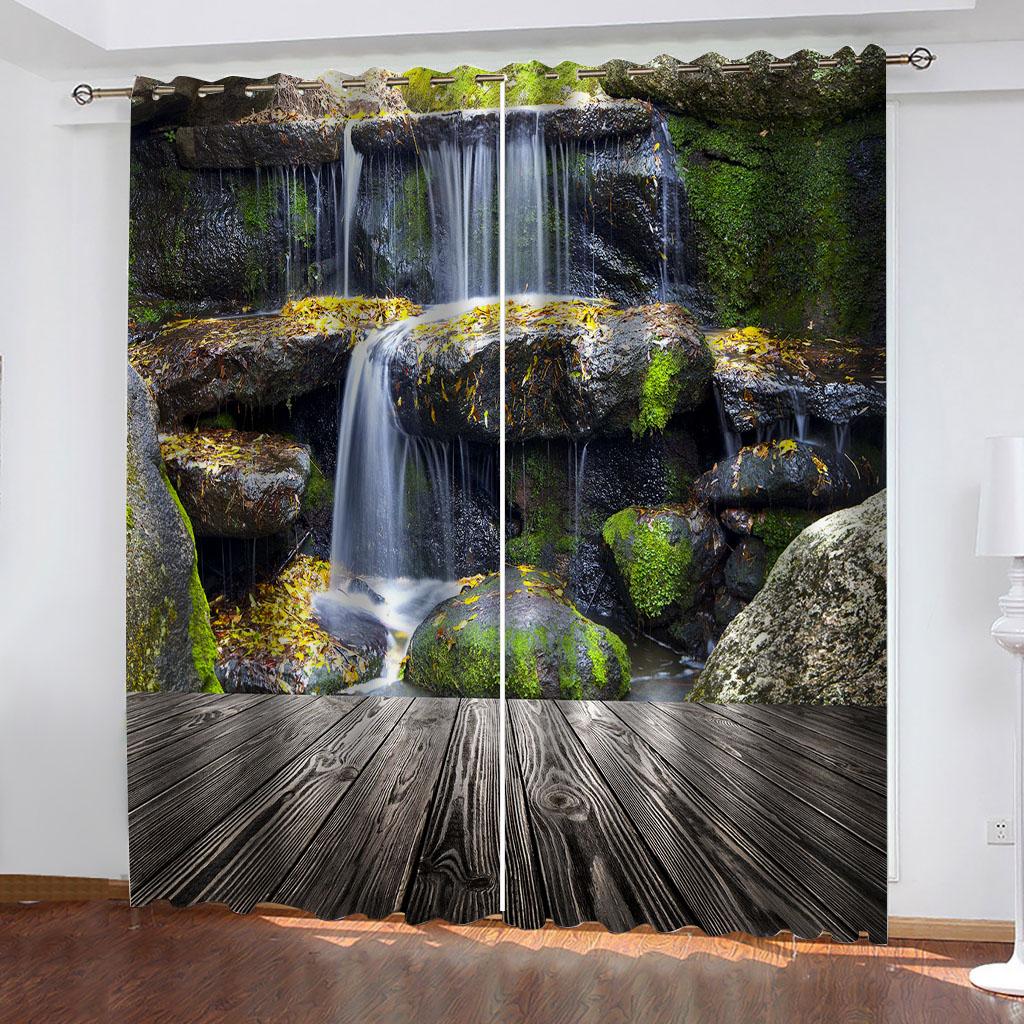 2PC Ocean Beach 3D Curtains Beautiful Landscape Pleasant Style Applicable Bedroom Balcony Living Room Kitchen Window Decor