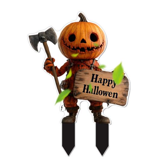 Halloween Garden Stake 2D Flat Pumpkin Man Decoration Outdoor Skeleton Decorative Stake for Lawn Yard Patio Decor