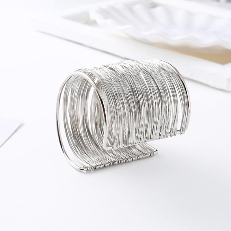 Women Multilayer Metal Wires Strings Open Bangle Wide Cuff Bracelet Jewelry