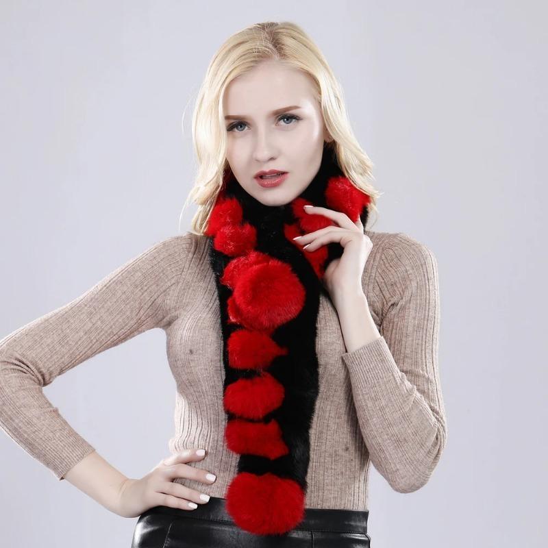 Natural Knitted Rabbit Fur Muffler Winter Women Warm Real Rabbit Fur Scarf Russia Lady Fashion Genuine Rabbit Fur Scarves
