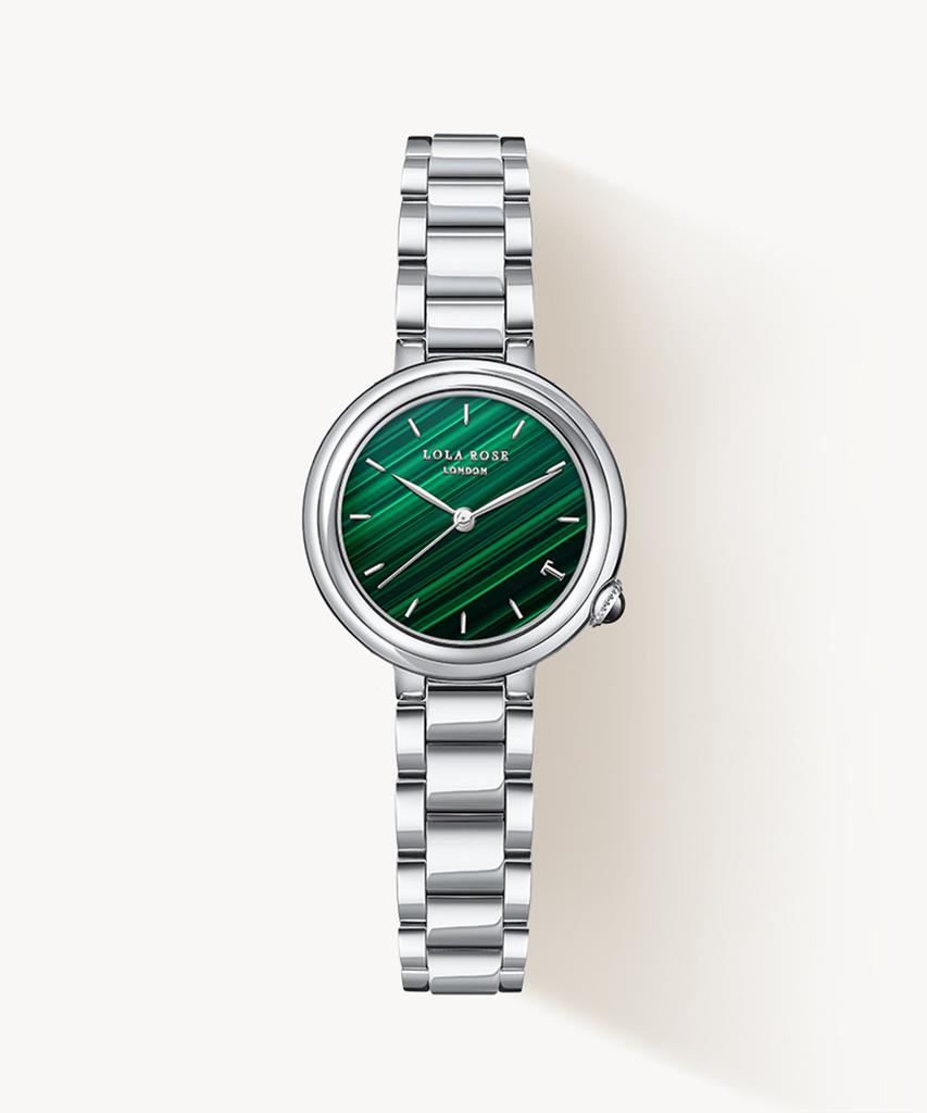 Lollalojeu Tea-Time Malachite Silver Women'S Metal Wristwatch