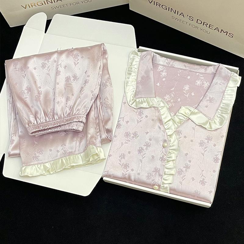 Simple Temperament Wind Purple Jacquard Imitation Silk Fabric Short Sleeves Trousers Pajamas High-End Loungewear Pajamas