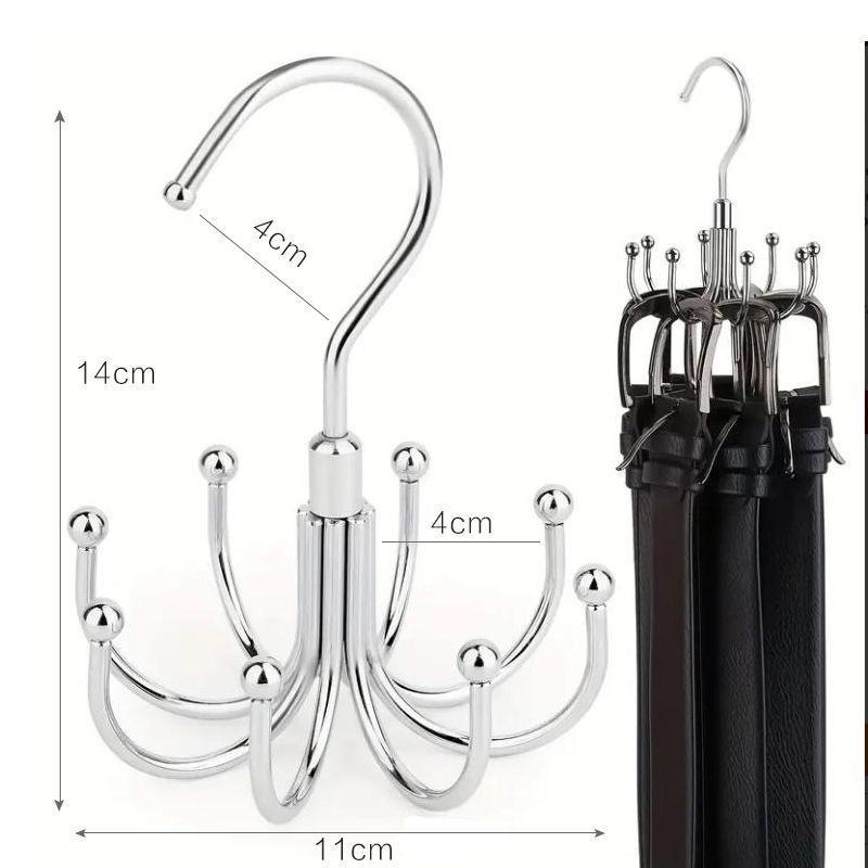 Rotatable Non-slip Silk Scarf Holder: Multi-functional Eight-claw Hook for Hotel Lanyard Belt Storage серебряный