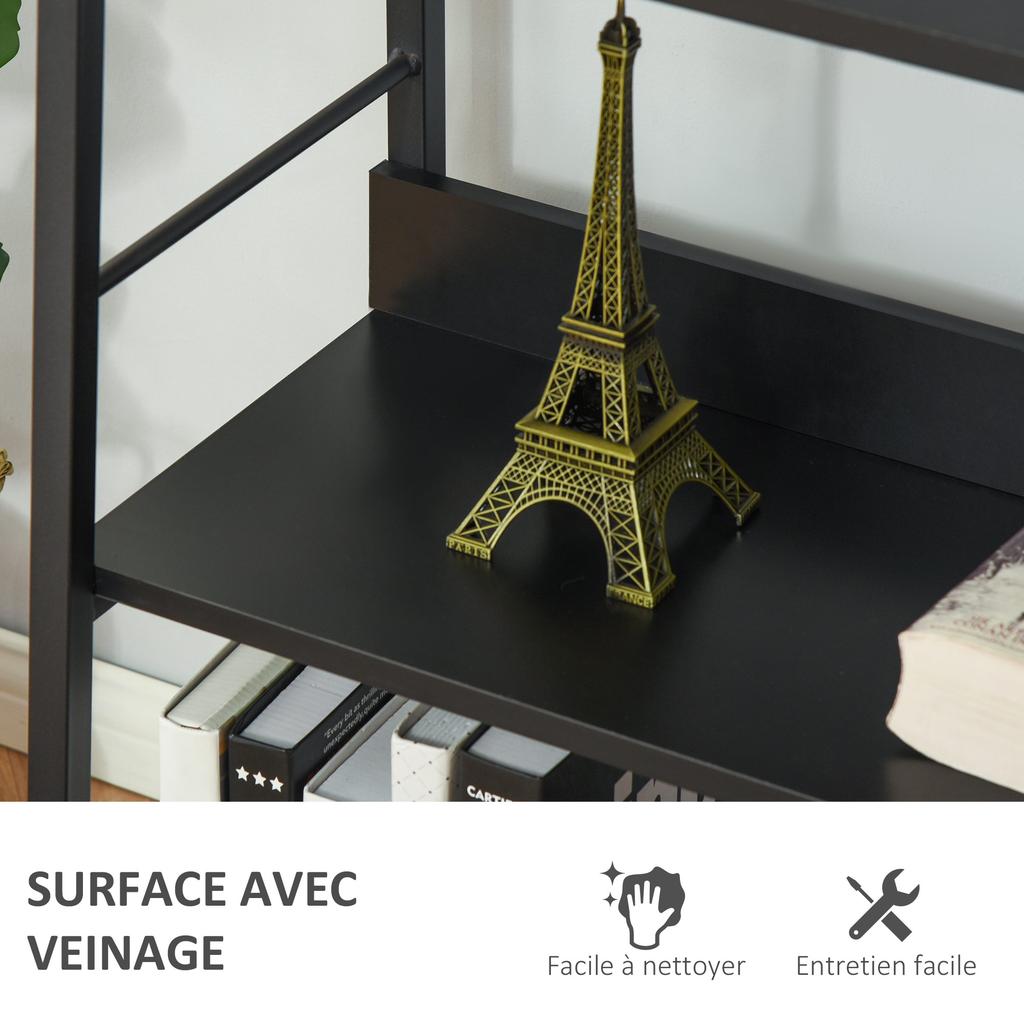Bookshelf Storage Unit, Slanted 5-Tier, Industrial Style, 70 x 35 x 150 cm, Black