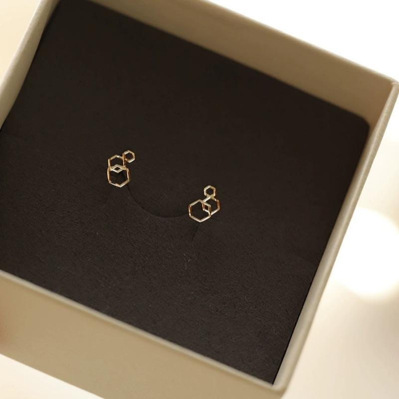 S925 Sterling Silver Gradient Hexagonal Stud Earrings Women's Shiny Mini Everyday Joker Fashionable Earrings Earrings