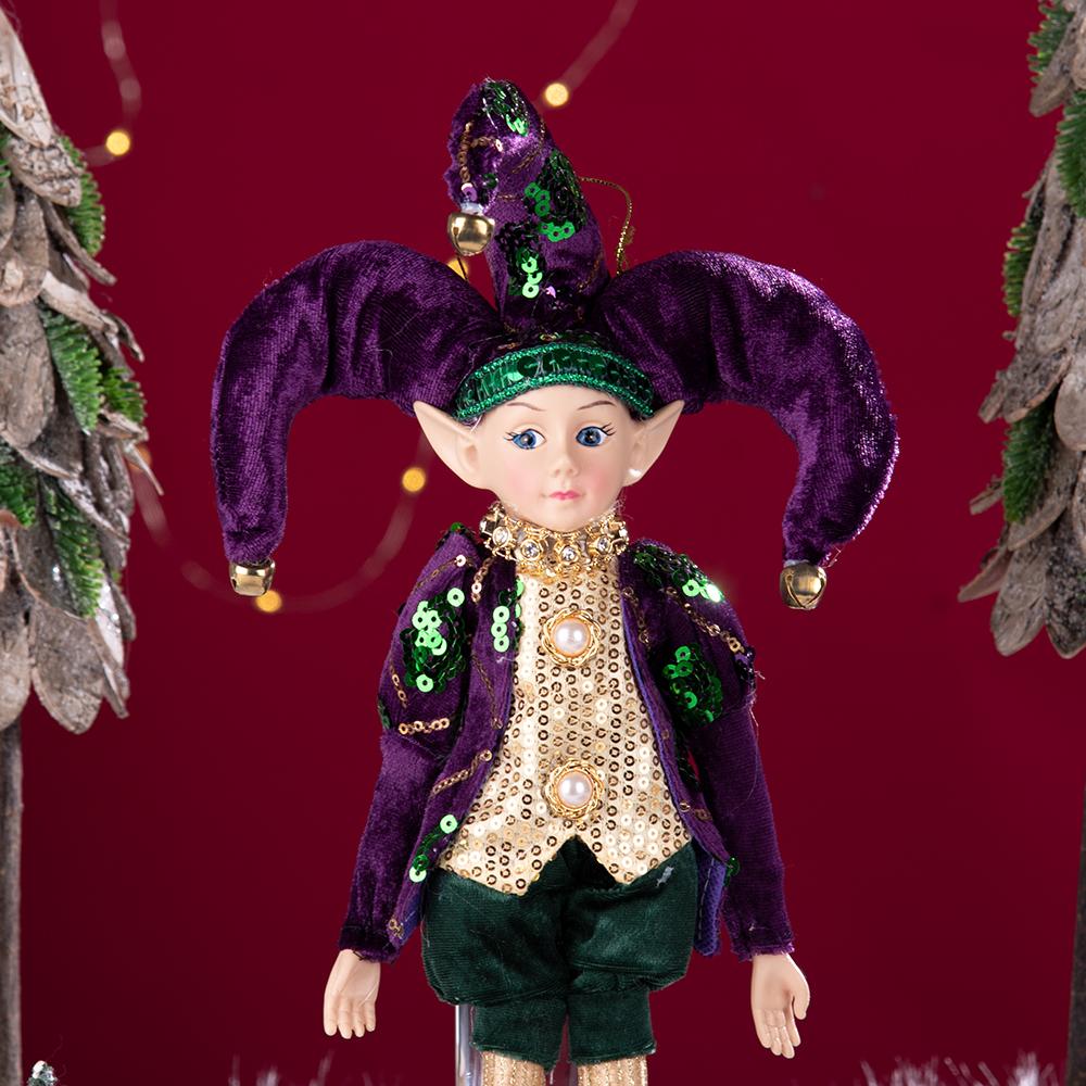 Purple-Green-Gold Sequin Christmas Elf Doll