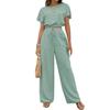 Elegant Women's Solid Color Two-Piece Set: Round Neck T-shirt & Waist-Cinching Straight Leg Pants.