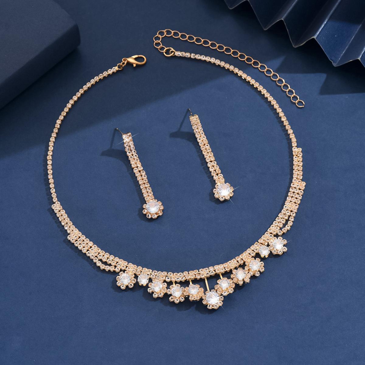 Bridal Accessories Dress Accessories Fashion Exaggerated Premium Inlaid Diamond Tassel Necklace Earrings Wedding Suit