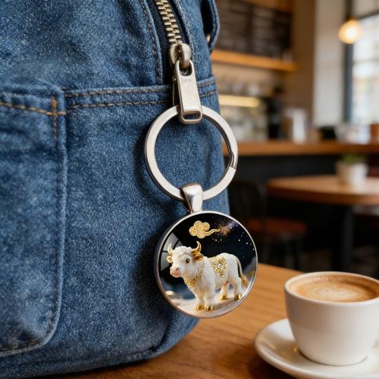 Zverokruh Kľúčenka Dome Sklo Zliatina Zinku Kľúčenka s Pozadím Hviezdnej Oblohy Ozdoby Zlatej Fólie 12 Znamení Zverokruhu Držiak na Kľúče