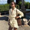 Shirt skirt European and American summer new vacation lazy solid color lace-up lapel hip shirt dress