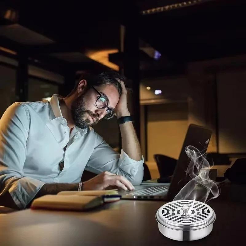 Porta-zanzare in acciaio inox con coperchio, vassoio rotondo per zanzare, facile da pulire, anti-zanzare