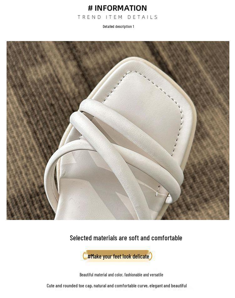One-Strap Chunky Heel Square Toe White Sandals - 2025 Spring French Style Women's Mid-Heel