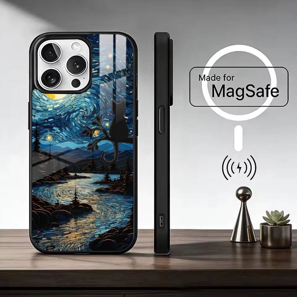 V-Van Gogh Lustige Ca Handyhülle Für iPhone17,16,15,14,13,12,11 Plus,Pro Max Magnetisch Für Magsafe Kabelloses Laden