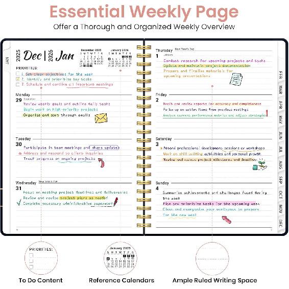 2026 Planner, Weekly and Monthly Planner for Women, Jan 2026 - Dec 2026 Pretty 2026 Calendar Planner with Monthly Tabs, Inner Pocket, Spiral Binding,