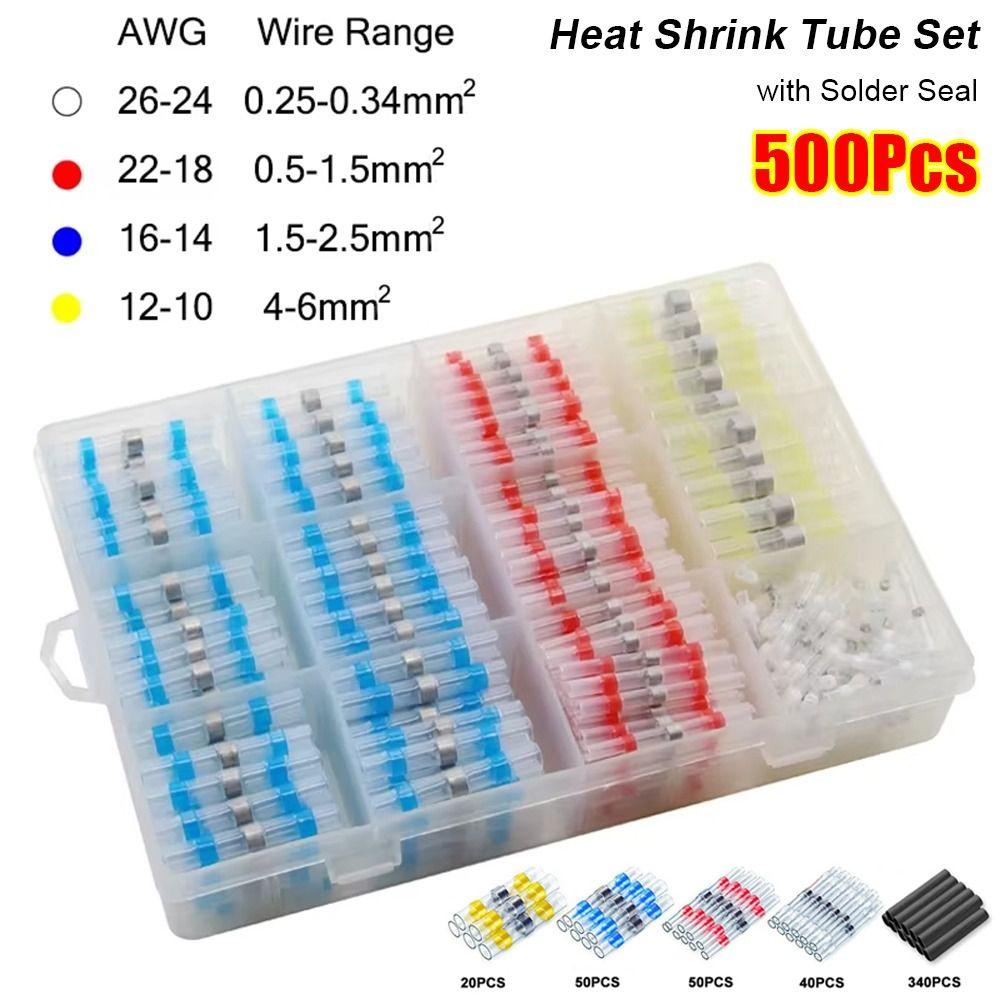 500Pcs/Set Insulated Heat Shrink Tube With Solder Seal Butt Connectors Electrical Wire Terminal