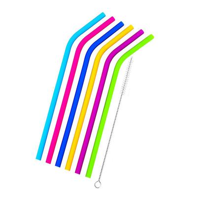 1 Set Silicone Straws Reusable No Impurity Odor Suction Tubes Colorfast Easy To Clean with Cleaning Brush for Outdoor Picnics