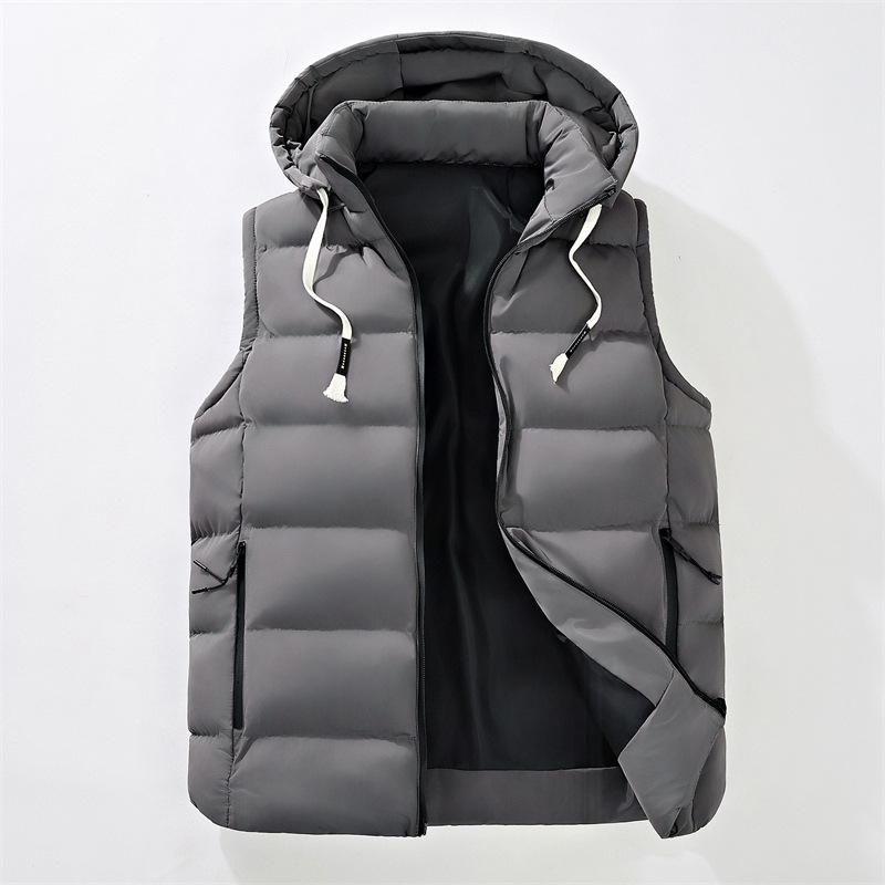 Men s Hooded Winter Cotton Vest: Loose, Thickened, Korean Style Sleeveless Jacket L (50-60 kg)