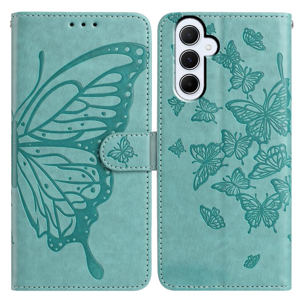For Samsung Galaxy A55 5G Case Butterfly Imprinted Wallet Stand PU Leather Flip Phone Cover with Strap