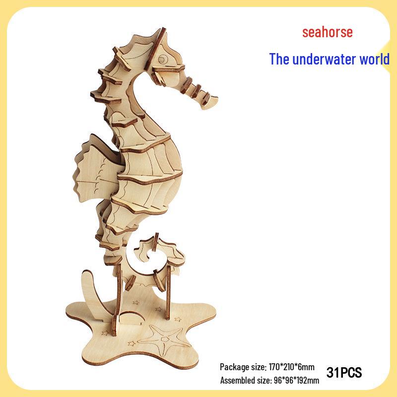 3D Wooden Ocean World Puzzle Animal Model for Children - Handmade Assembly Kit