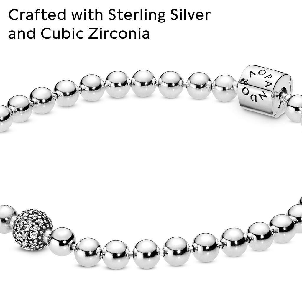 Pandora Moments Bead Clear Cubic Officially Imported & Pavé Bracelet, 19cm, (Sterling Silver, Zirconia) 598342CZ-19,