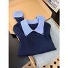 Maillard Coffee Lapel Bottom Top Women's Autumn and Winter Contrasting Olo Shirt Slim-fitting Versatile Commuter Knitted Sweater