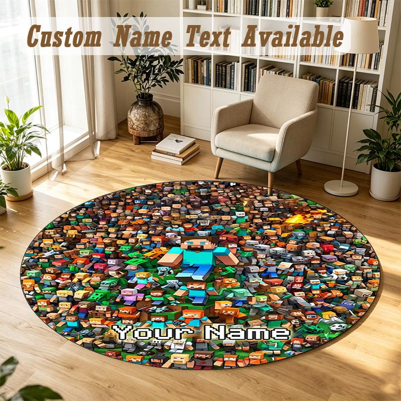 Round Rug Custom NameMinecraft Pattern Non Slip Carpet Home Floor Decor