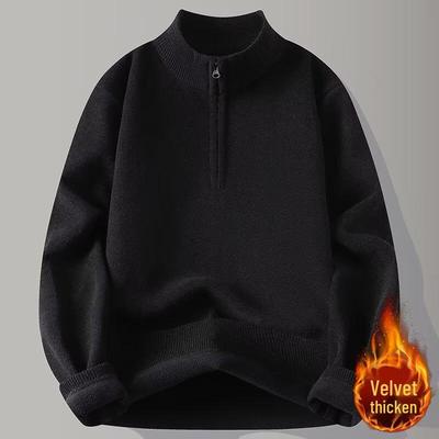 Suéter de punto de felpa con cuello alto y cremallera para hombre