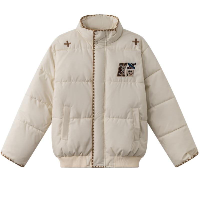 Embroidery Design Puffy Coat Women Winter Loose Cotton Jacket Warm Outwear Fashion