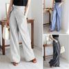 Women Pants Side Lace-up Striped Print Oversized Wide Leg Casual Trousers with Pockets Exercise Work Travel Daily Wear