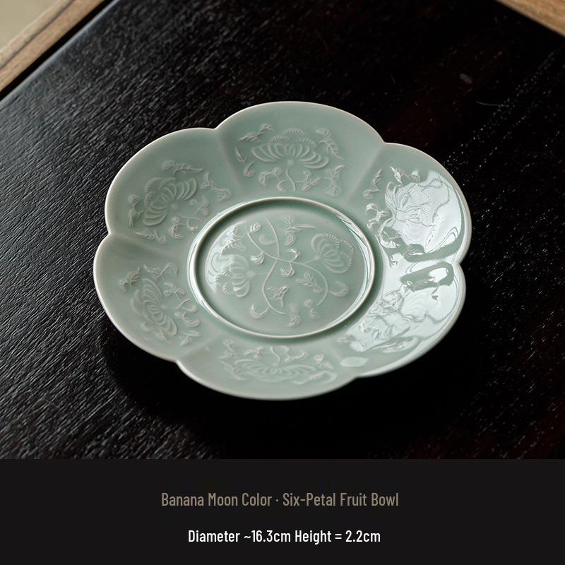 Guanlan Six-Petal Ceramic Teapot Stand & Snack Plate Banana Moon Color Six-Petal Fruit Plate