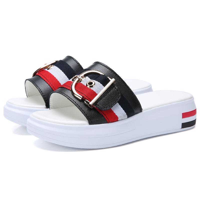 

JZZDDOWN/женские шлепанцы, обувь на плоской подошве, женские пляжные сандалии из натуральной кожи, женские роскошные шлепанцы на платформе с поясом, летние шлепанцы 6