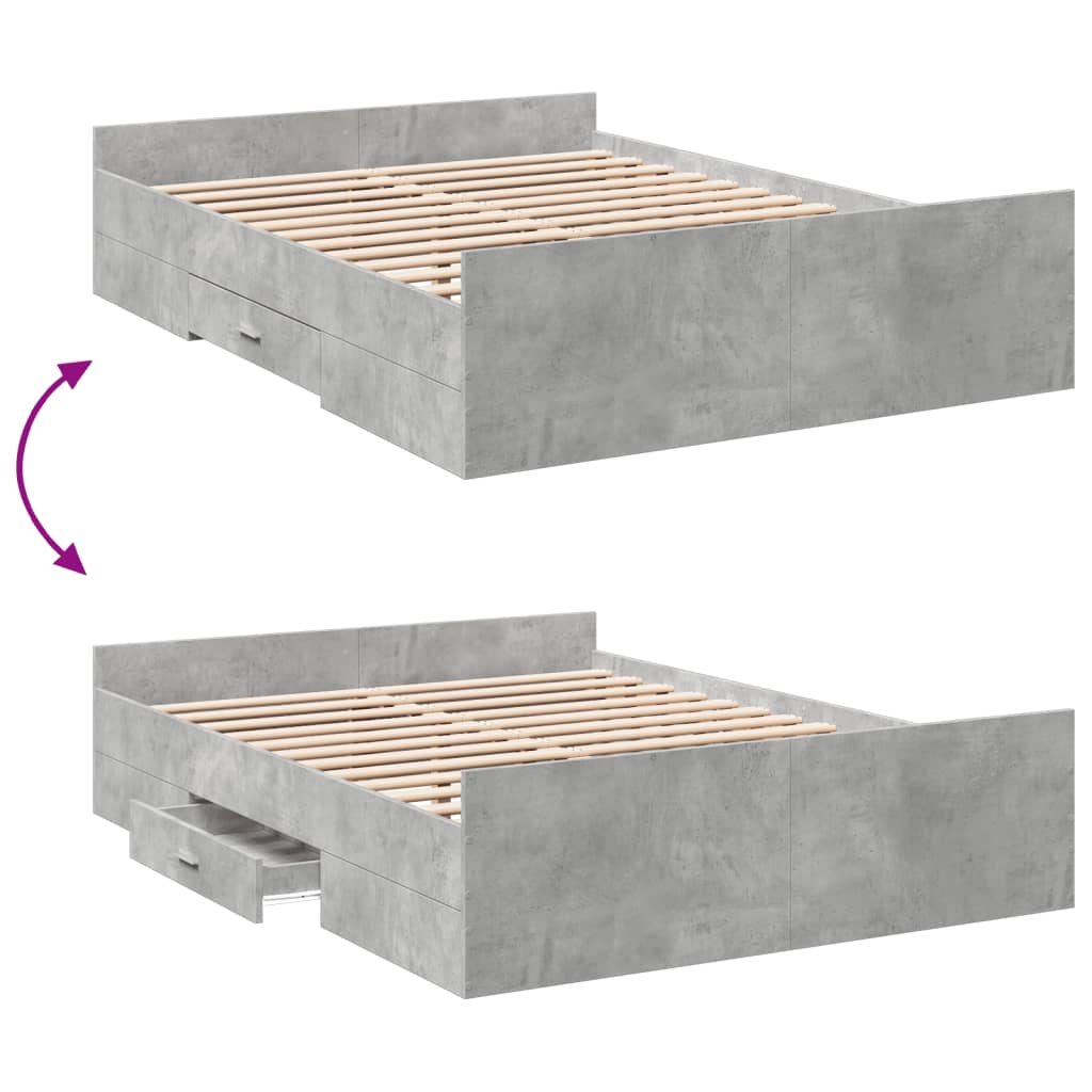 Bed Frame with Drawers Concrete Grey 135 x 190 cm Engineered Wood