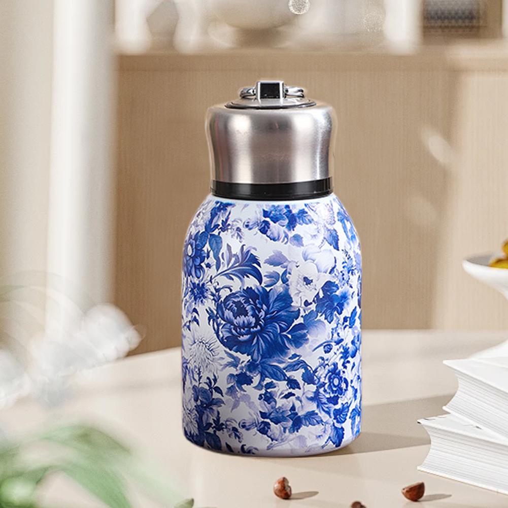 Vintage Floral Pattern Mug Water Bottle Stainless Steel Hot Coffee Vacuum & Cold Rustproof Insulated A5V1