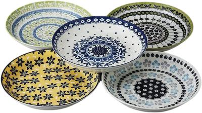Awasaka Curryteller Pastateller 5er Set 22,5 x H4cm Keramik Feld Suppen-Curryteller Set Porzellan Mino Ware Hergestellt in Japan
