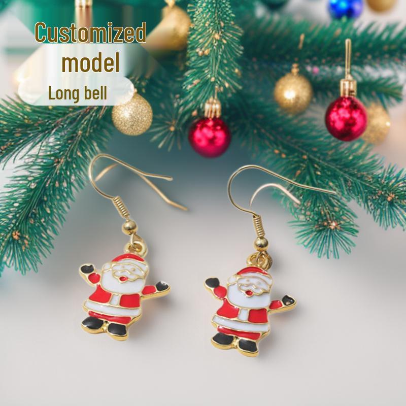 Festive European & American Long Bell Snowflake Santa Earrings for Women