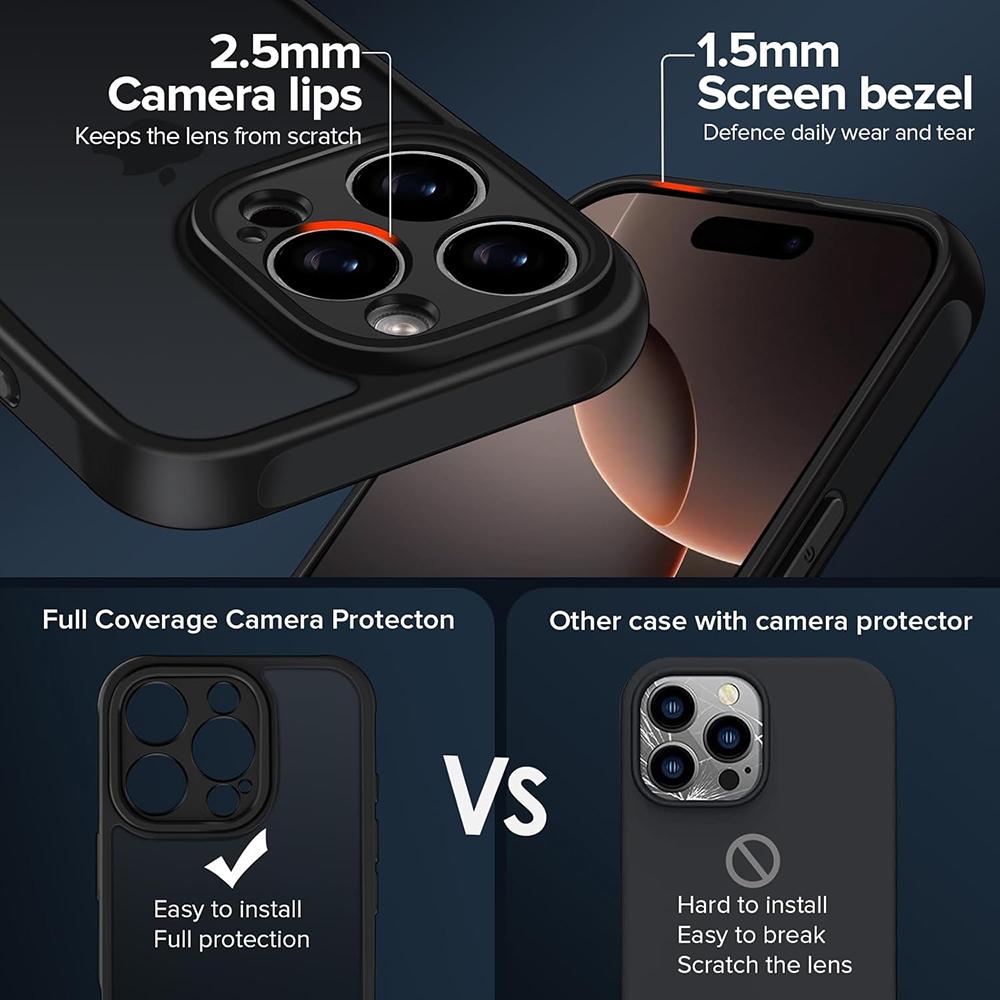 Hybrid Military Grade Shockproof Case For iPhone 16 15 14 13 12 11 Pro Max Plus Matte Translucent Black Hard Cover Soft Bumper