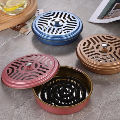 Caja Ignífuga para Espirales Antimosquitos con Tapa Redonda Soporte Serrado para Espirales de Exterior, Bandeja Aromaterapia de Hierro Noches de Verano Herramientas de Camping
