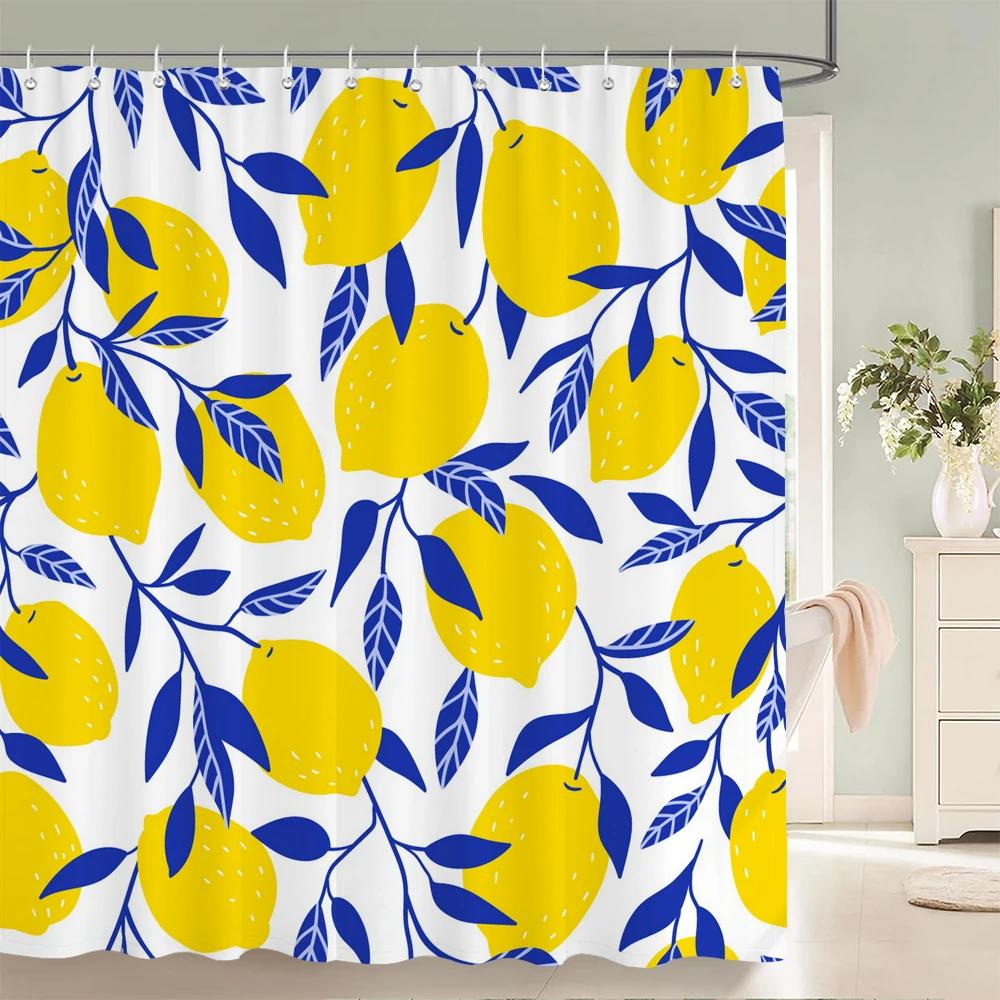 Modern Fresh Fruit lemon Bath Curtain Waterproof Fabric Shower Curtain With 12 Hooks Bathtub Screen for Bathroom Home Decorate